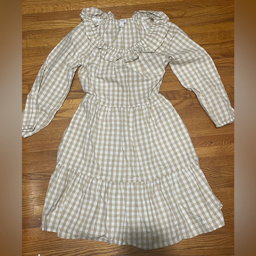 J Crew Women’s Long Sleeve Frilly Pleated Dress Plaid